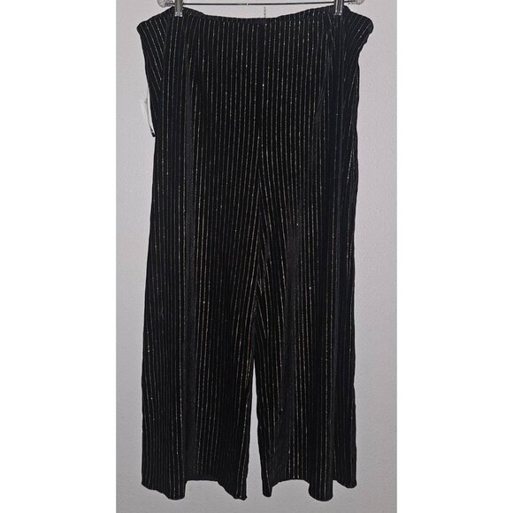 NEW Forever 21 Black Velvet Pants Metallic Gold Stripes Wide Leg Size 3X Holiday - Picture 1 of 16